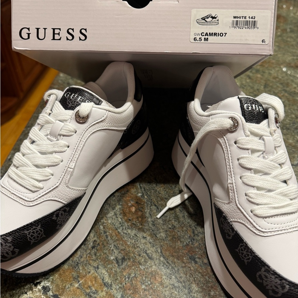 Guess White and Black Platform Sneakers